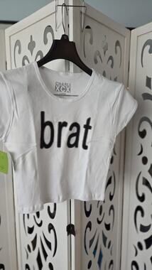 Charli XCX BRAT White Baby Tee Crop Top Womens Large NWT Official Merch